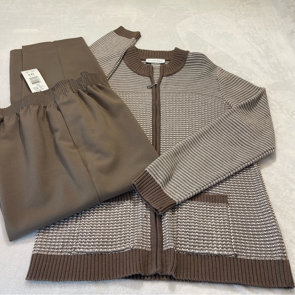 ALLISON DALEY PANT SUIT. MUSHROOM COLOR. TOP/SWEATER SIZE SMALL, PANTS S…